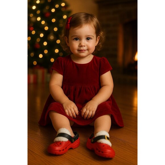 Crocs Classic Lined Santa Clogs Red Toddler Size 9 Kids Christmas Shoes - Picture 9 of 16